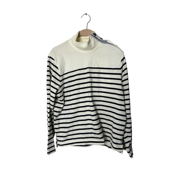 J.Crew Striped Button-Shoulder Turtleneck Size medium G8328 Ivory Navy - Picture 1 of 3